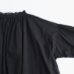 60s COTTON CAMBRIC PLAIN WITH LACE LACE & STRING COLLAR GATHERED SHIRT #9900 BLACK [NSL26552]
