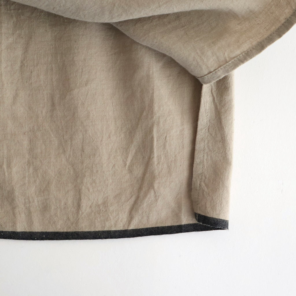 HANDWOVEN HEAVY COTTON PLAIN BACK OPENING STAND COLLAR SHIRT WITH MINI PINTUCK #8300 BEIGE/BLACK SELVAGE [INMDS25722]