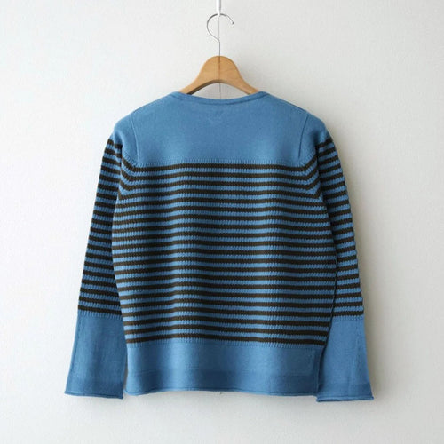 Stripe Long-sleeved Tee #Blue x Brown [Oni068]