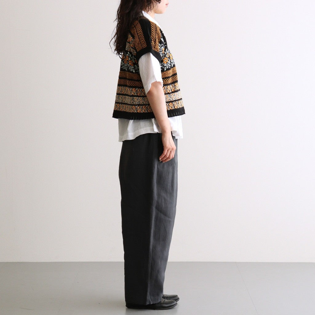 40s FRENCH LINEN DYED CANVAS 2TUCK TAPERED EASY PANTS #9800 CHARCOAL [GNMDS2501FL]