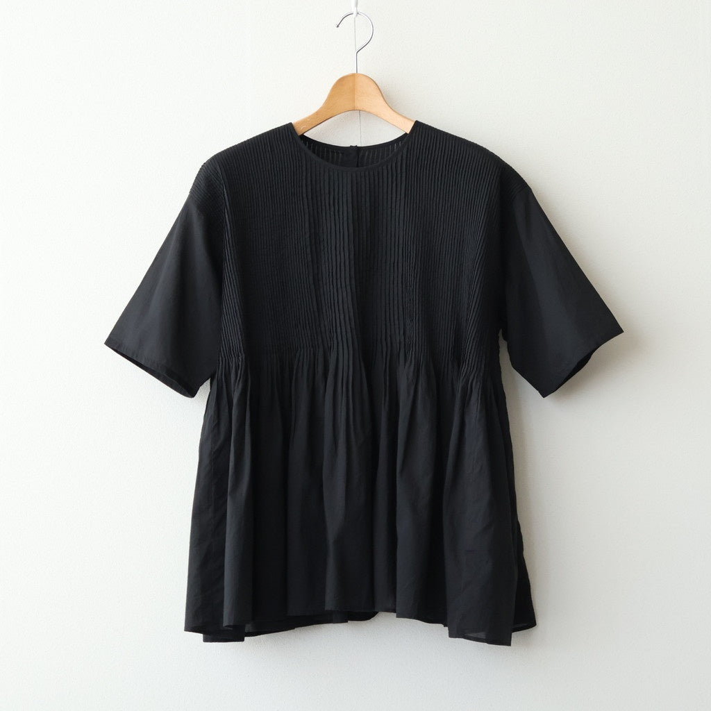 80s ORGANIC COTTON VOILE CREW-NECK PULLOVER HALF/SLEEVE SHIRT WITH MINI PINTUCK #9900 BLACK [NMDS26241]