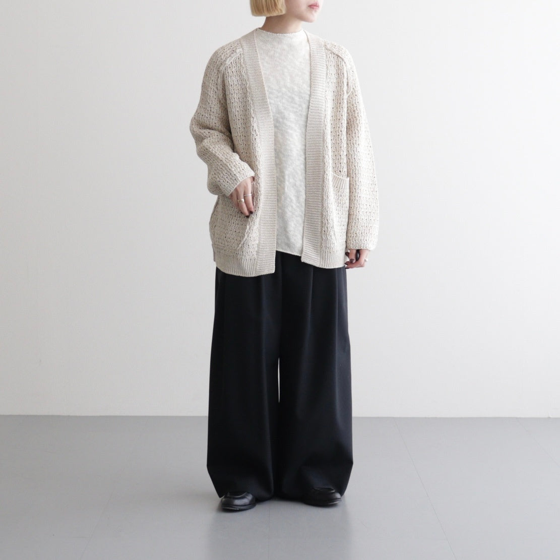 double honeycomb mesh-knit buttonless C/D #off white mix [WXSP-UW112]