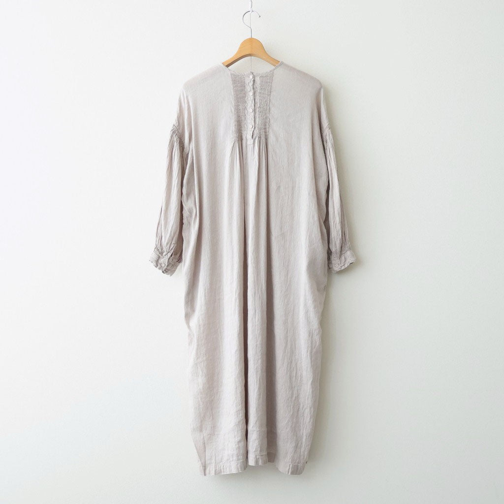 60s AUTOLOOM LINEN/COTTON PLAIN OVERDYE BACK OPENING CREW-NECK SHIRTS DRESS WITH MINI PINTUCK #940D D.GREY [INMDS26011D]