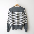 Stripe Cardigan #Grey x Ecru [Oni067]