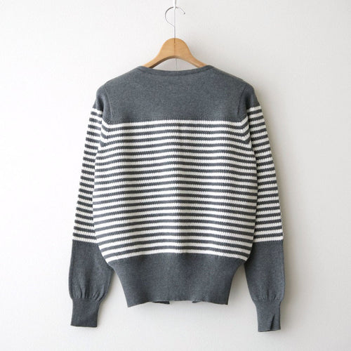 Stripe Cardigan #Grey x Ecru [Oni067]
