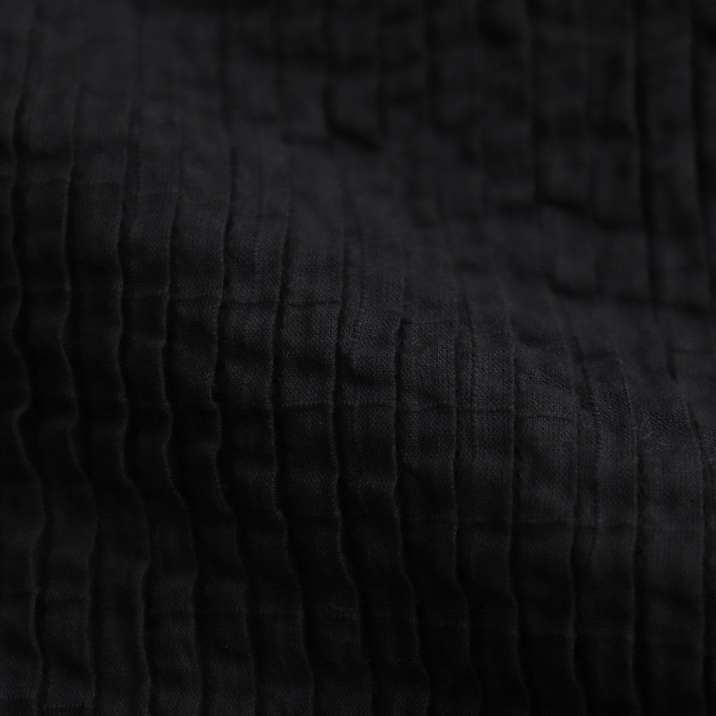 80s ORGANIC DOBIE CHECK(OVERDYE) CREW-NECK P/O HALF/SL SHIRT WITH PINTUCK #9971 O.BLACK [NMDS25251D]