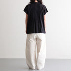 80s COTTON VOILE PLAIN BANDED COLLAR FRENCH/SL PINTUCK SHIRT #9900 BLACK [NSL26022]