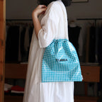 Drawstring bag #GINGHAM TEAL [TMB-1863H]