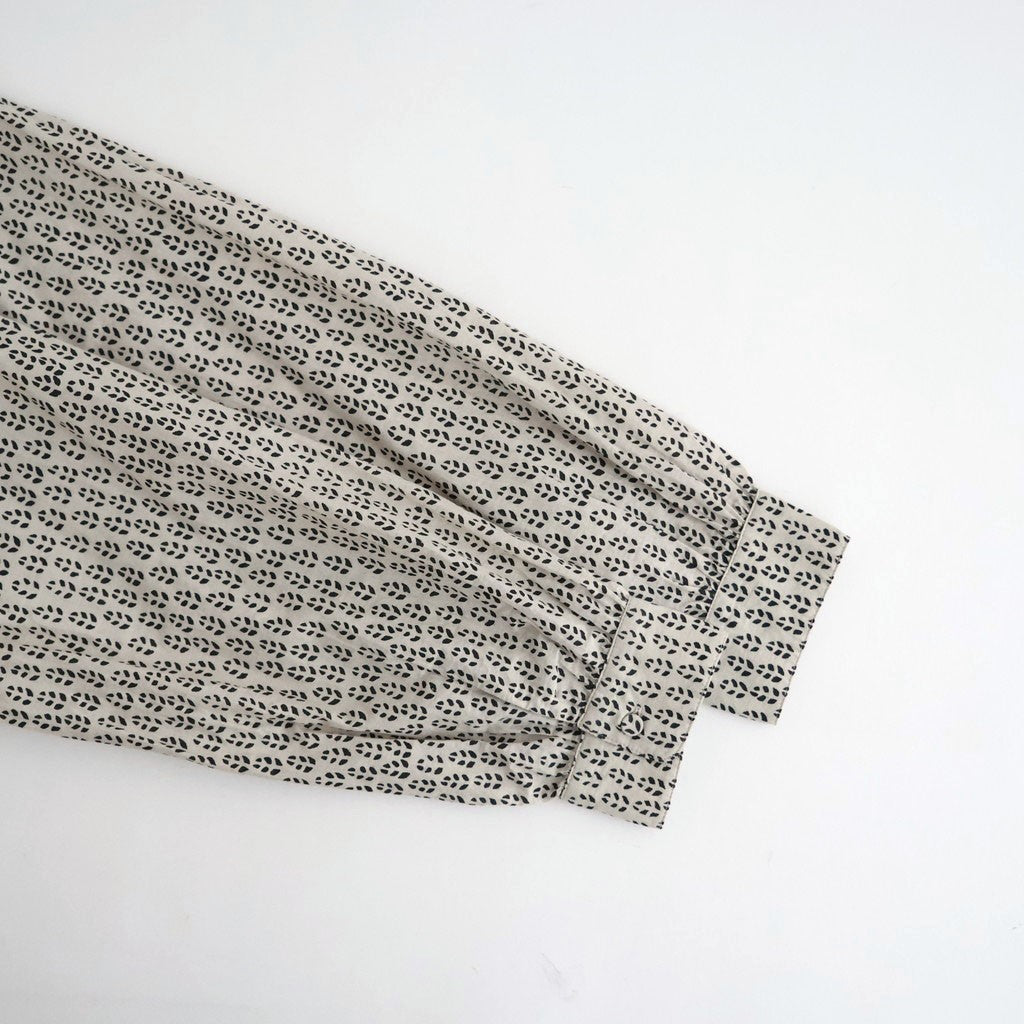 80s VOILE LITTLE TREE BLOCK PRINT MINI PINTUCK BANDED COLLAR SHIRTS #9199 MILKY.GREY/BLACK PRINT [INMDS26722]