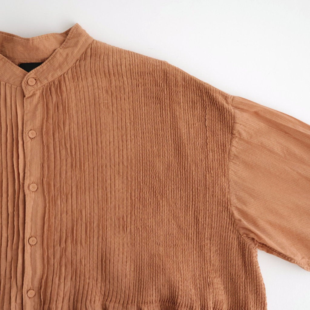 80s ORGANIC VOILE STRIPE (OVERDYE) BANDED SHIRT DRESS WITH MINI PINTUCK #6700 DK.ORANGE [NMDS26514D]