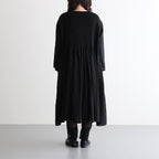 80s ORGANIC MICRO CHECK OVERDYE CREW-NECK BUTTON SHIRT MAXI DRESS WITH MINI PINTUCK #9912 BLACK (J.BLACK) [NMDS26234D]