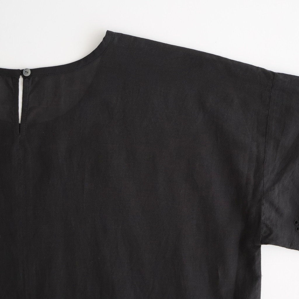 80s VOILE PLAIN WITH CUT WORK LACE CREW NECK PULLOVER DRESS #9900 BLACK [INSL26343]