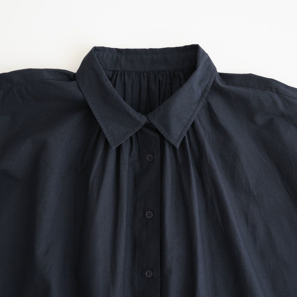 40s COTTON POPLIN PLAIN REGULAR COLLAR SHIRT WITH GATHER #3900 NAVY [NSL26522]