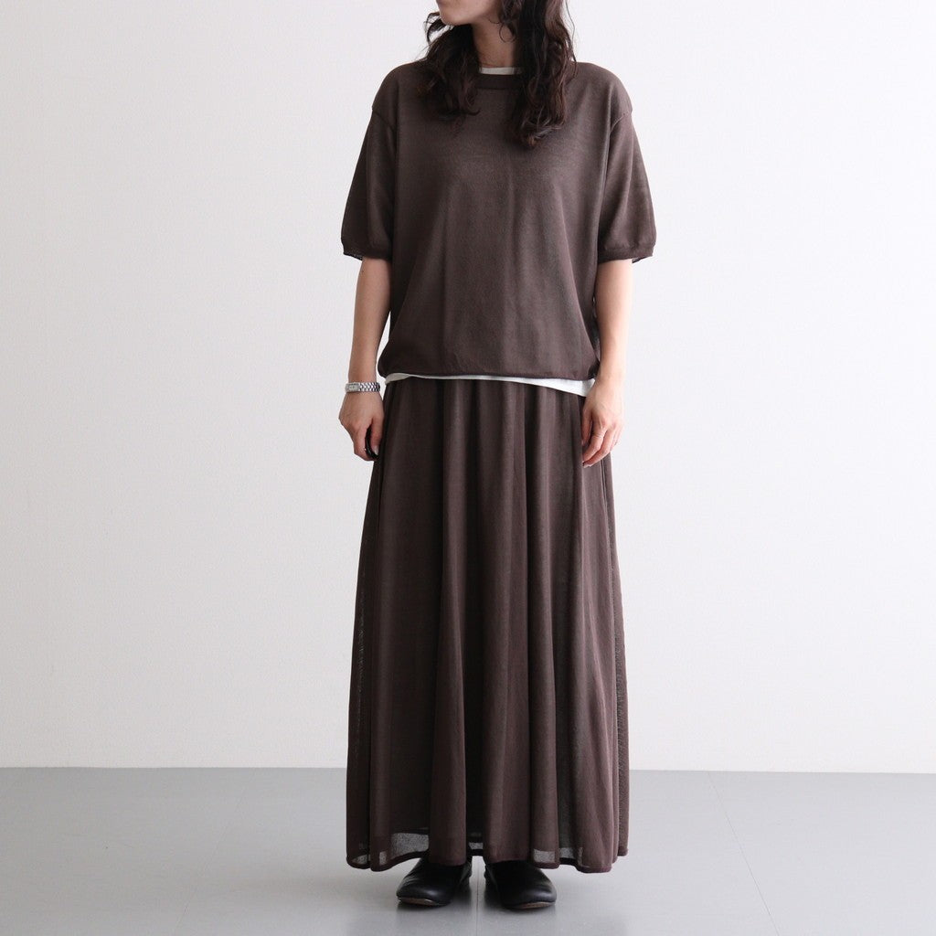 high-twisted cotton sheer knit layered skirt #charcoal brown × mist green [WXSP-UW139]