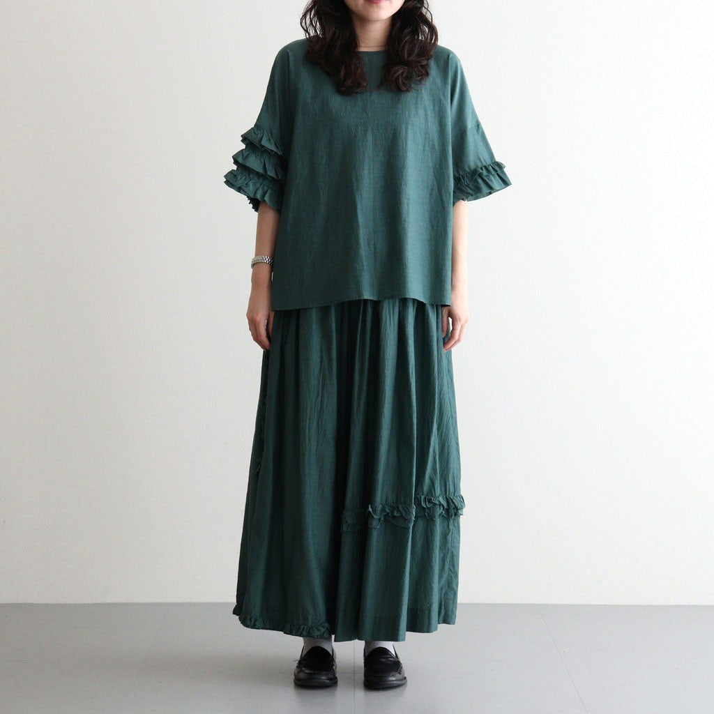葉影のリズム：Frilled sleeves blouse #forest green [11261-02307]