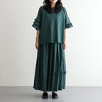 葉影のリズム：Frilled sleeves blouse #forest green [11261-02307]