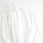 80s COTTON VOILE LACE LACE&STRING COLLAR GATHERED SHIRT #9100 WHT (OFF WHITE) [NSL26092]