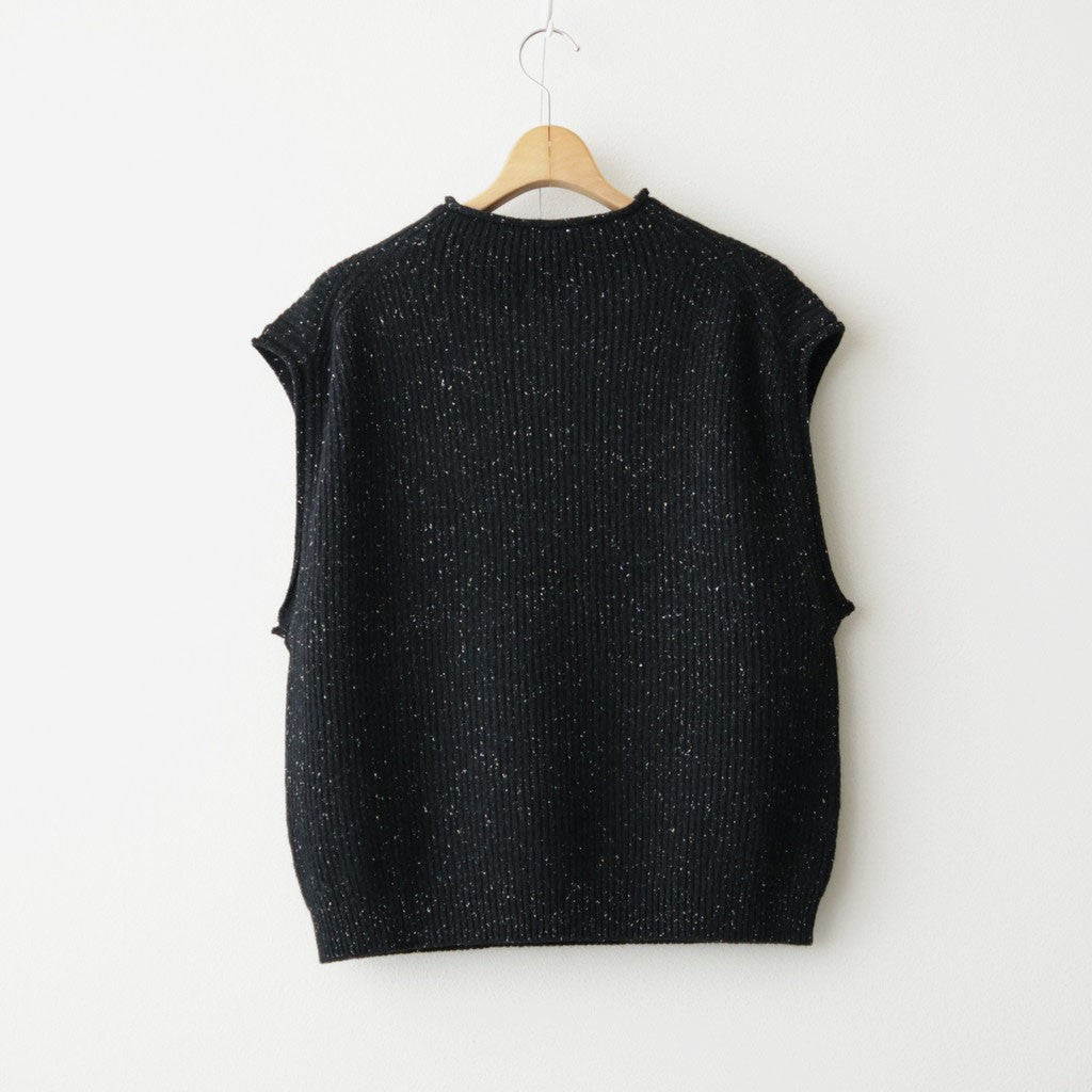 woolen cotton & silk nep wool tweed-knit vest #black tweed [WXFL-UW125]