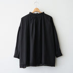 60s COTTON CAMBRIC PLAIN WITH LACE LACE & STRING COLLAR GATHERED SHIRT #9900 BLACK [NSL26552]