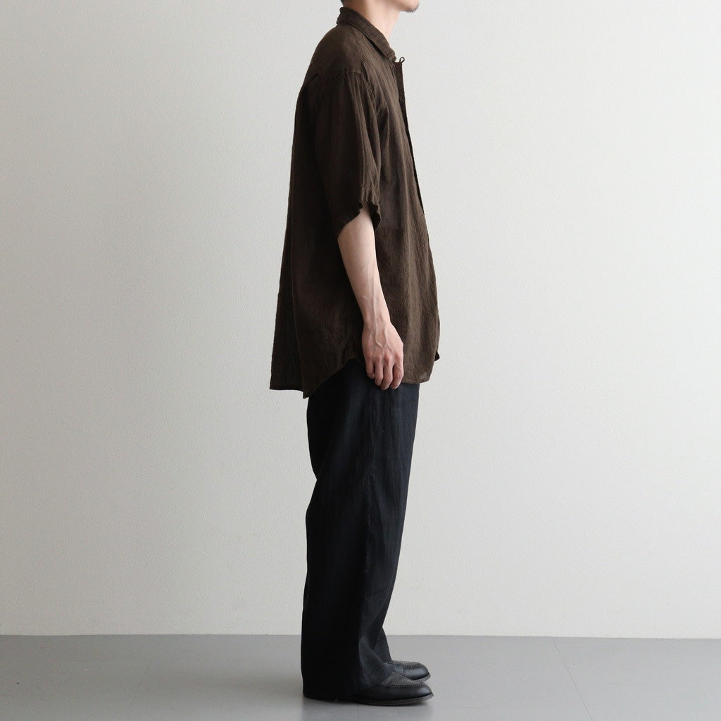 AUTO LOOM LINEN/COTTON PLAIN OVERDYE OPEN COLLAR S/SL SHIRTS #8960 C.BROWN [IMDSH2612LCD]