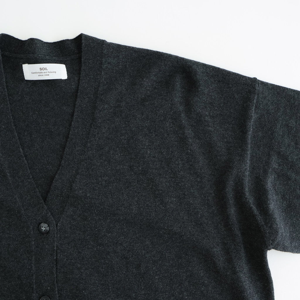 14GG 2PLY PLAIN STITCH COTTON/WOOL/CASHMERE V-NECK CARDIGAN #9800 CHARCOAL [GNSL25531]
