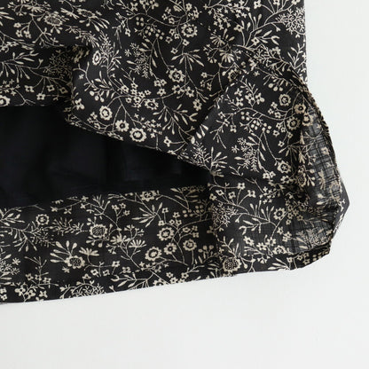 COTTON SLUB SMALL FLOWER PRINT GATHERED SKIRT #9982 BLK (BLACK x BEIGE PRINT) [NSL25574]