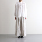 80s COTTON VOILE PLAIN BANDED COLLAR GATHER SHIRT #9100 OFF WHITE [NSL25041]