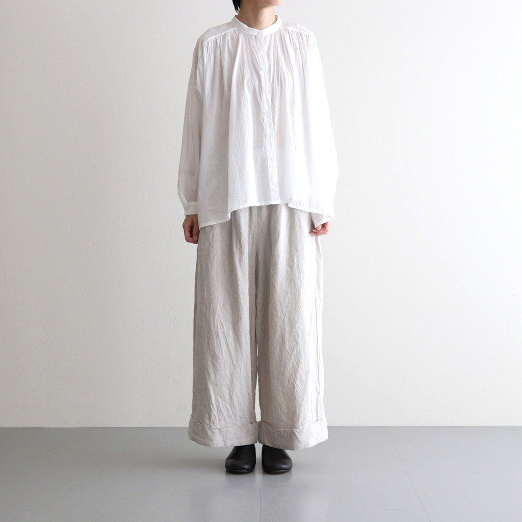 80s COTTON VOILE PLAIN BANDED COLLAR GATHER SHIRT #9100 OFF WHITE [NSL25041]