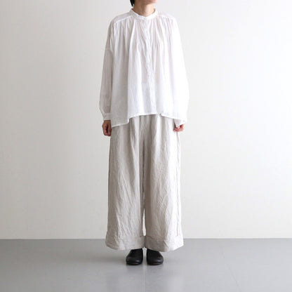 80s COTTON VOILE PLAIN BANDED COLLAR GATHER SHIRT #9100 OFF WHITE [NSL25041]