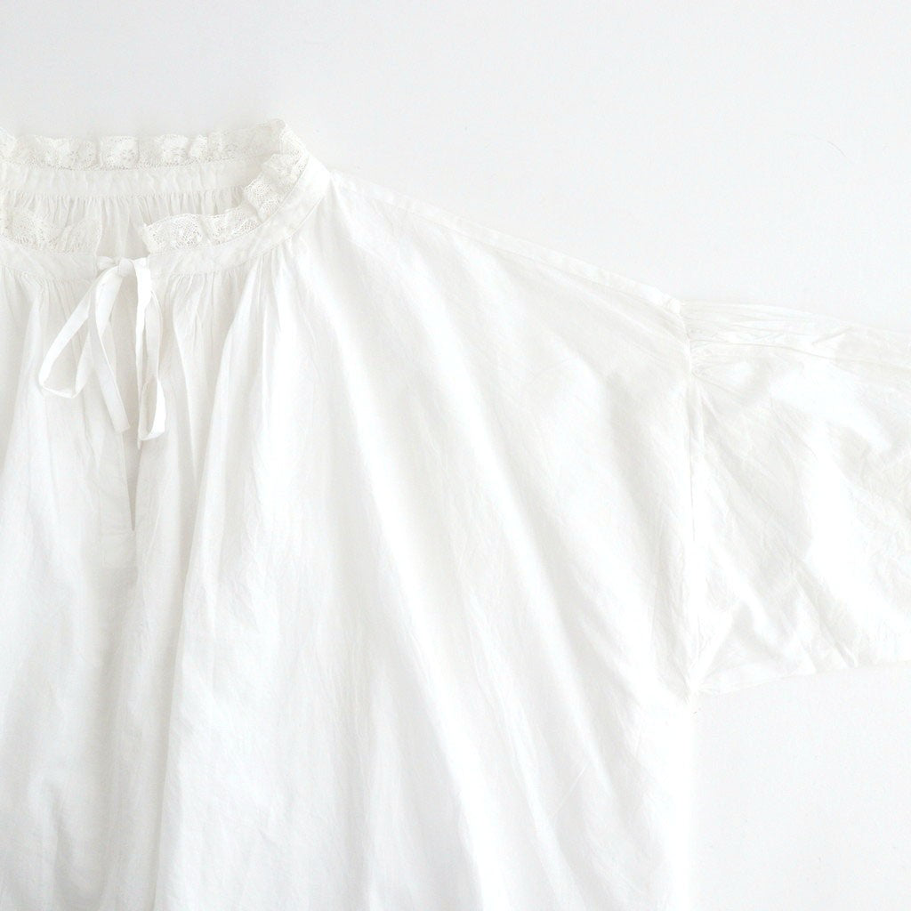 60s COTTON CAMBRIC PLAIN WITH LACE LACE & STRING COLLAR GATHERED SHIRT #9000 WHITE [NSL26552]