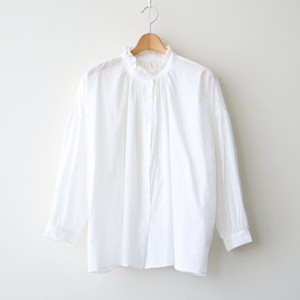 60s COTTON CAMBRIC PLAIN WITH LACE LACE FRILL COLLAR SHIRT #9000 WHITE [NSL26551]