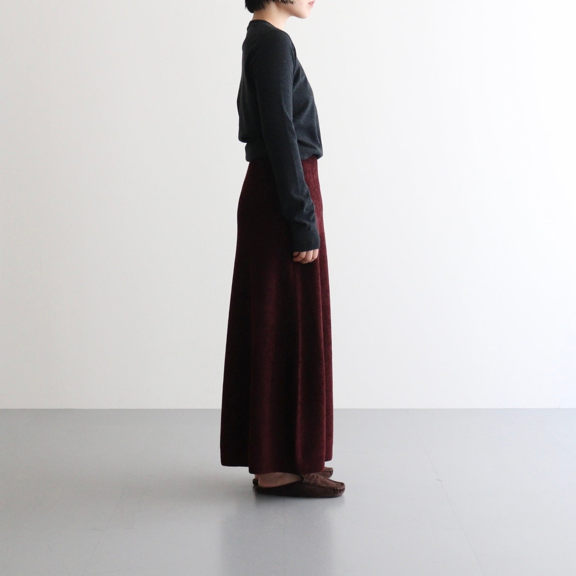 ex.superfine lambs wool & rayon mole skirt #burgundy [WVFL-UW110]