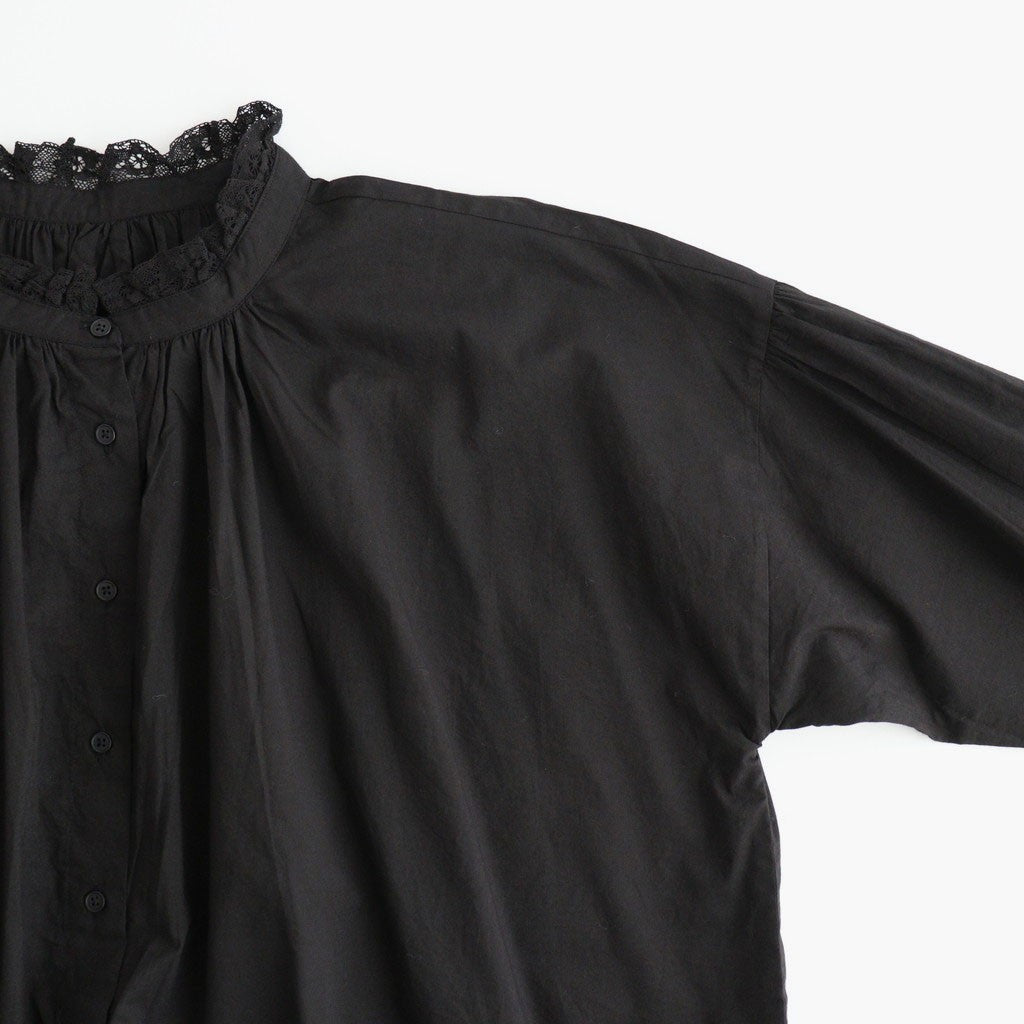 60s COTTON CAMBRIC PLAIN WITH LACE LACE FRILL COLLAR SHIRT #9900 BLACK [NSL26551]