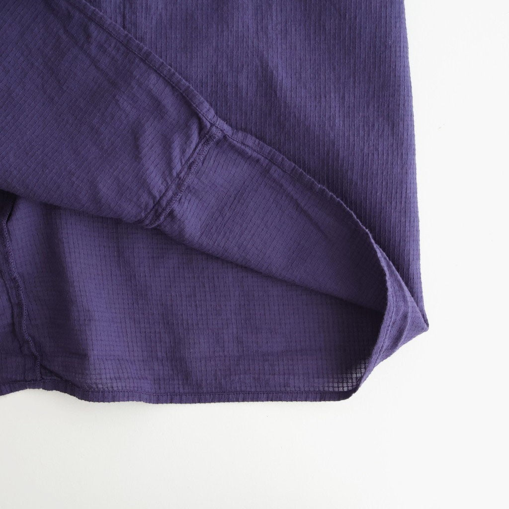 80s ORGANIC MICRO CHECK OVERDYE CREW-NECK BUTTON SHIRT MAXI DRESS WITH MINI PINTUCK #2813 PURPLE (D.PURPLE) [NMDS26234D]