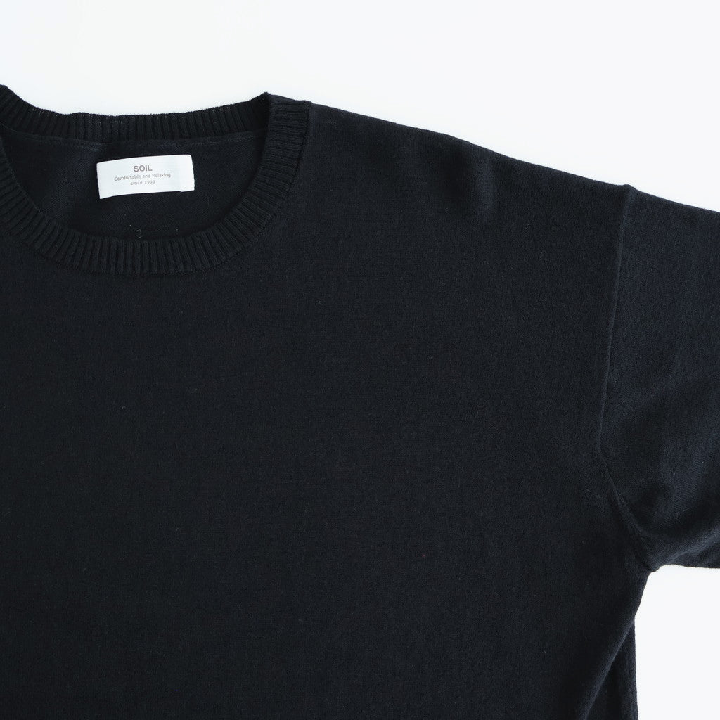 14GG 2PLY PLAIN STITCH COTTON/WOOL/CASHMER CREW-NECK PULLOVER #9900 BLACK [GNSL24542]