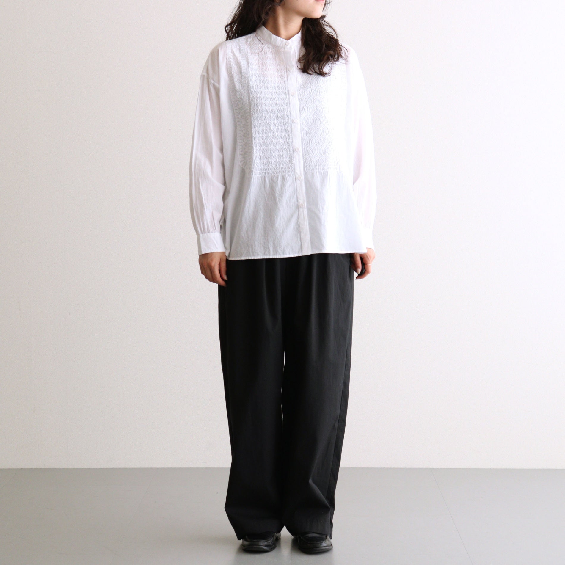 COTTON/LINEN DYED WEATHER 2TUCK TAPERED EASY PANTS #9900 BLACK [GNMDS2501CLW]