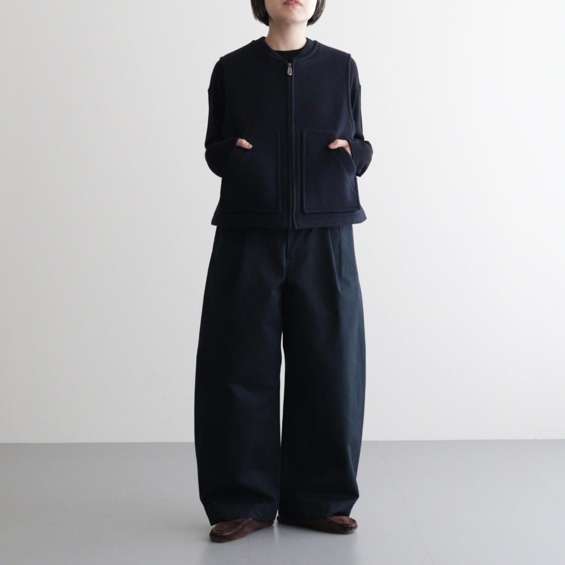 【 LONDON TRADITION × UNFIL 】wool blend double face zip-up vest #navy [WVFL-UW133]