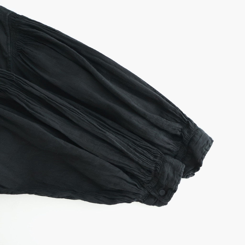 60s AUTOLOOM LINEN/COTTON PLAIN OVERDYE BACK OPENING CREW-NECK SHIRTS DRESS WITH MINI PINTUCK #9900 BLACK [INMDS26011D]