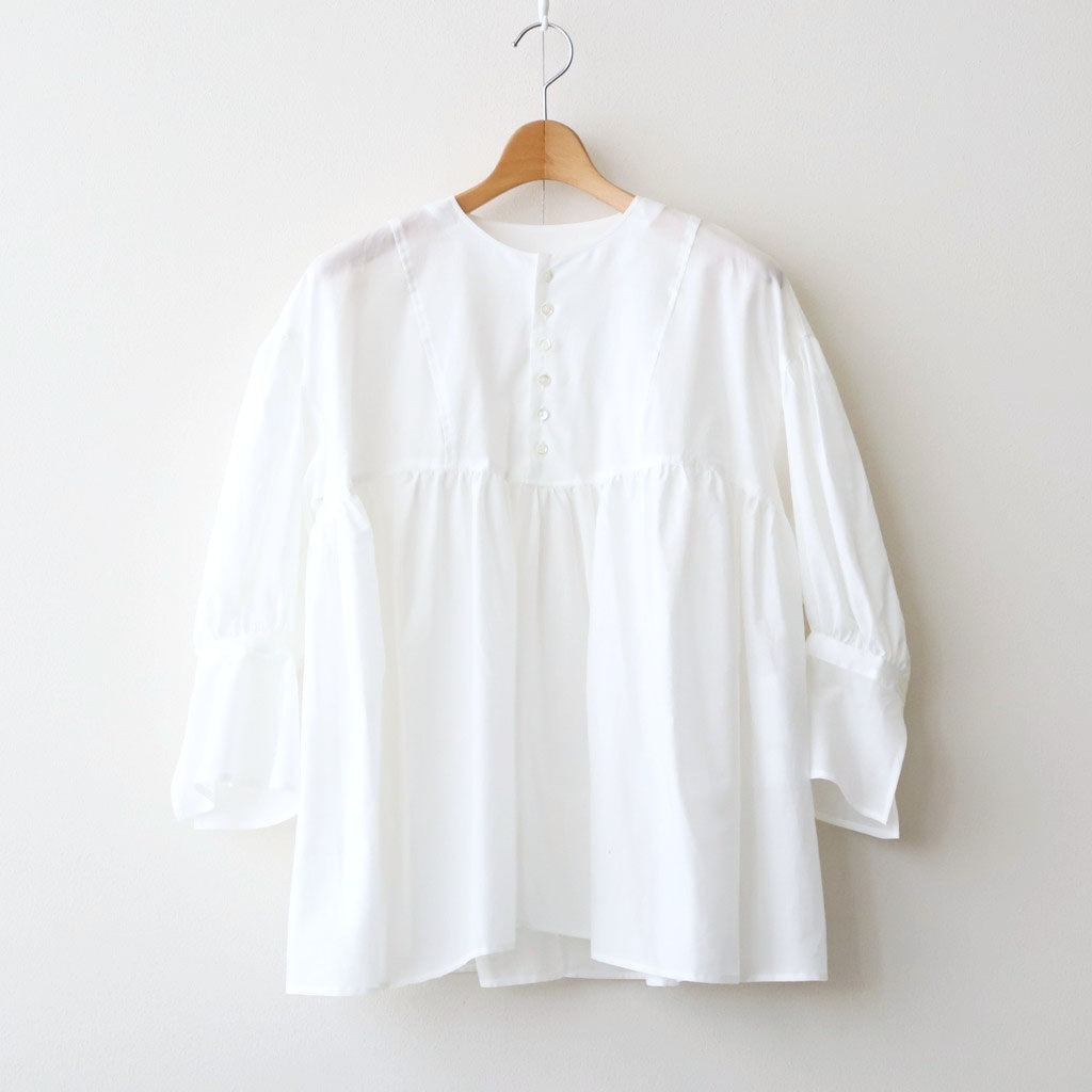 静寂の⽋⽚ Gathered half-placket blouse #white [TLF-226-SH010-la]