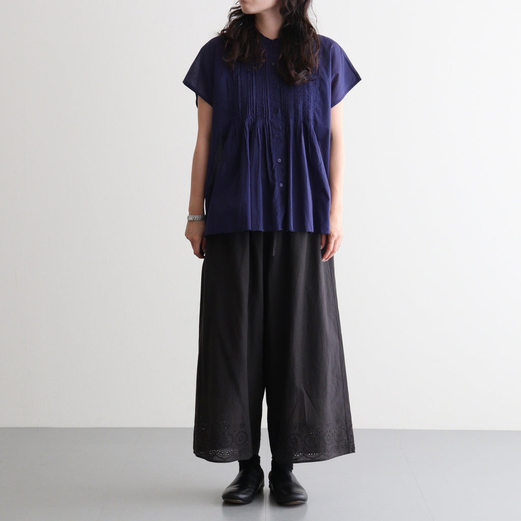 80s VOILE PLAIN WITH CUT WORK LACE EASY PANTS #9900 BLACK [INSL26345]