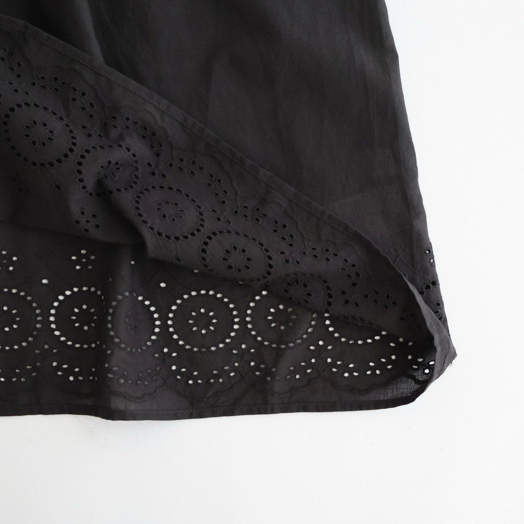 80s VOILE PLAIN WITH CUT WORK LACE CREW NECK FRENCH/SL SHIRTS WITH PINTUCK #9900 BLACK [INSL26342]