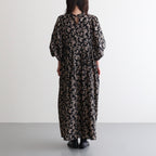 フラワープリント/ナチュラルタイプライター バンドカラータックギャザーOP #021 ウェーブフラワーモカ [PA260OP030]