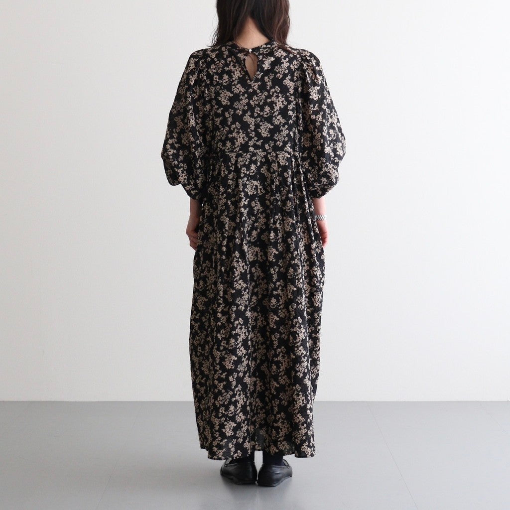 フラワープリント/ナチュラルタイプライター バンドカラータックギャザーOP #021 ウェーブフラワーモカ [PA260OP030]