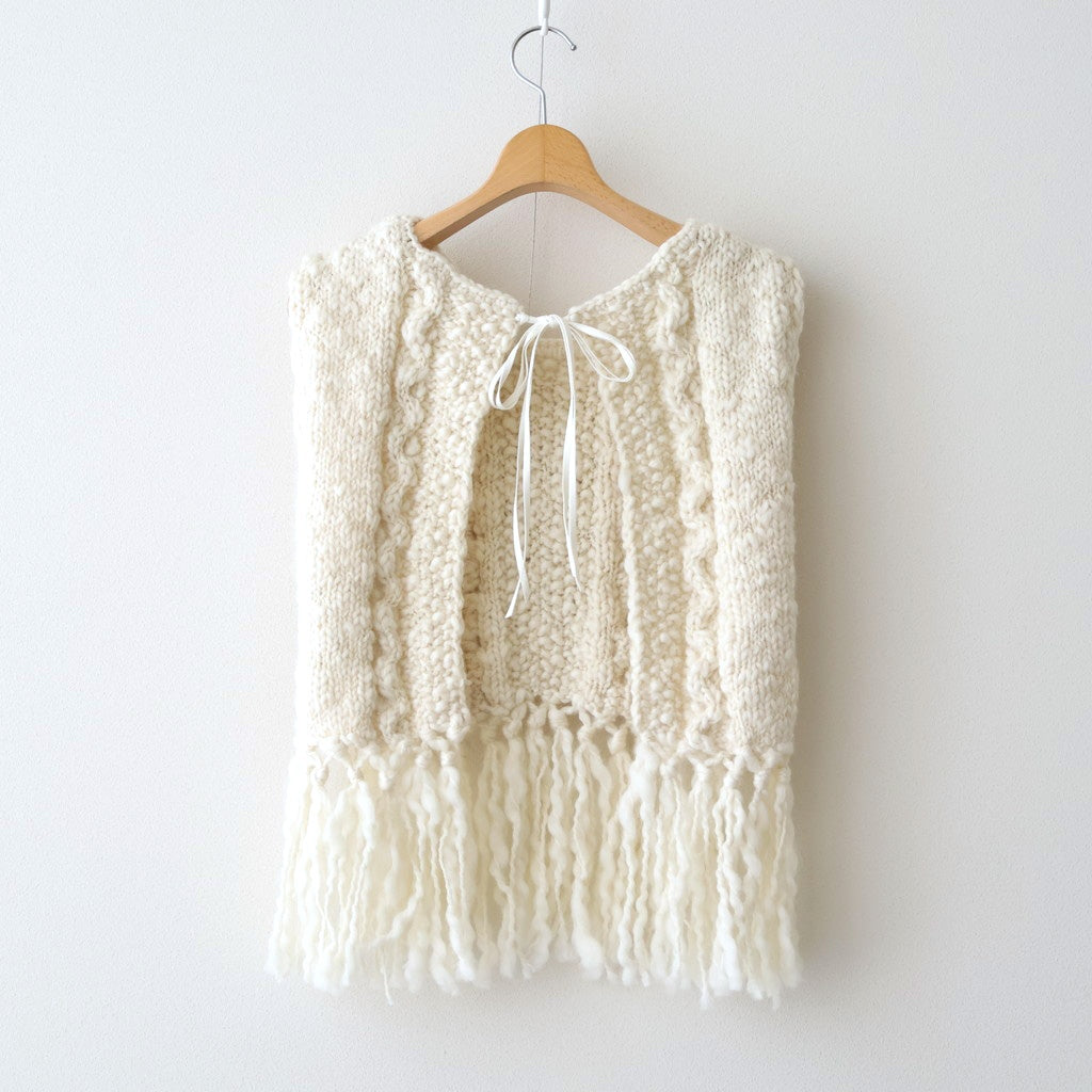 夜を紡ぐ Knitted fringe vest #ecru [TLF-126-hkn002]