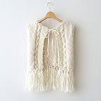 夜を紡ぐ Knitted fringe vest #ecru [TLF-126-hkn002]