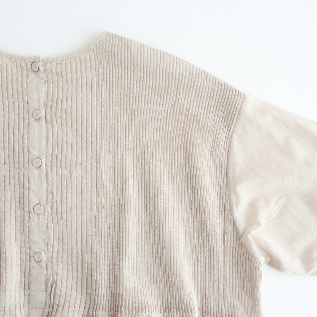 80s ORGANIC COTTON VOILE CREW-NECK HALF/SLEEVE DRESS WITH MINI PINTUCK #8200 BEIGE (MILKY BEIGE) [NMDS26243]