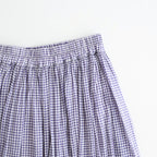 HANDWOVEN COTTON/SILK SMALL GINGHAM CHECK GATHERED SKIRT #2891 PURPLE(OFF.WHITE×PURPLE) [INMDS26026]