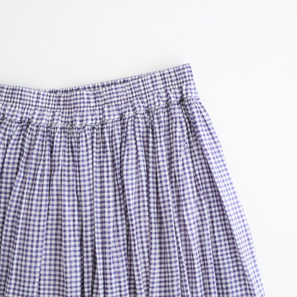HANDWOVEN COTTON/SILK SMALL GINGHAM CHECK GATHERED SKIRT #2891 PURPLE(OFF.WHITE×PURPLE) [INMDS26026]