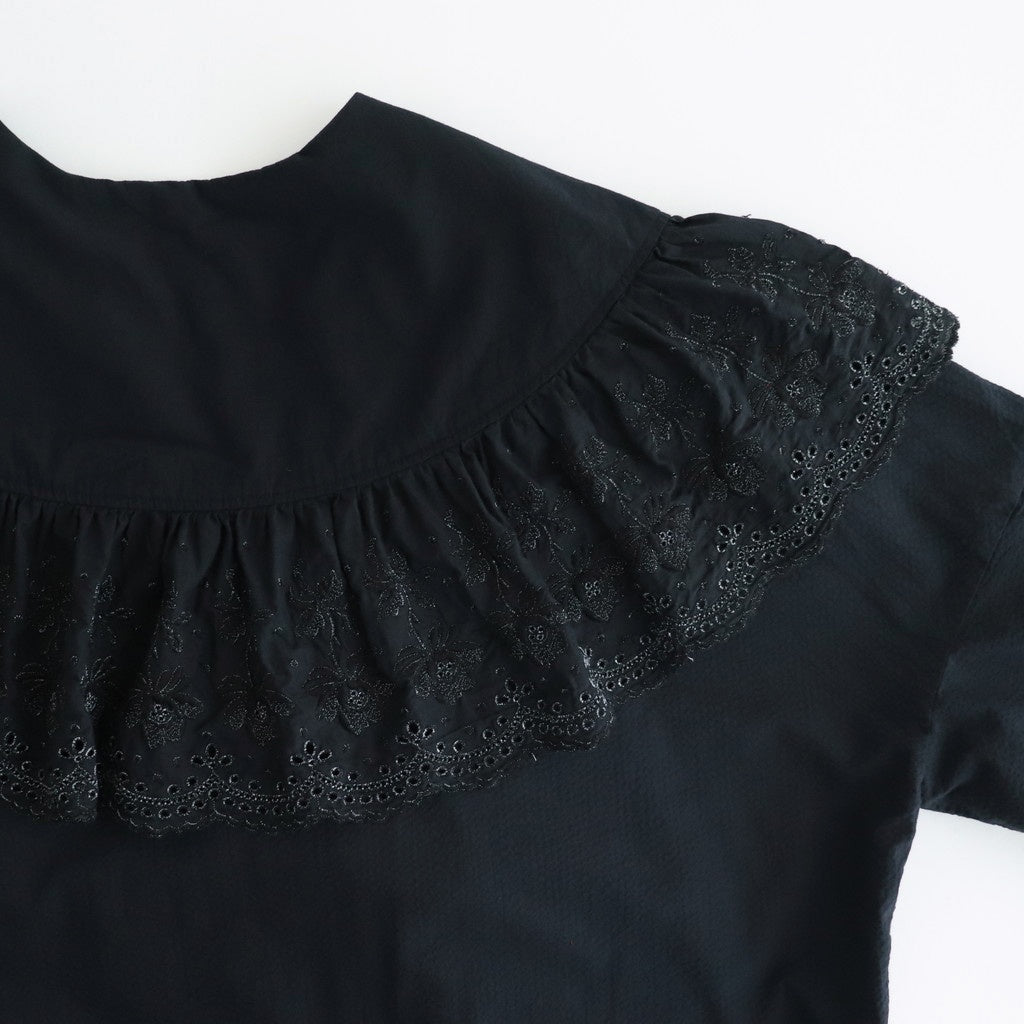 日日夜夜：Wide lace collar smock blouse #black [13251-05107]