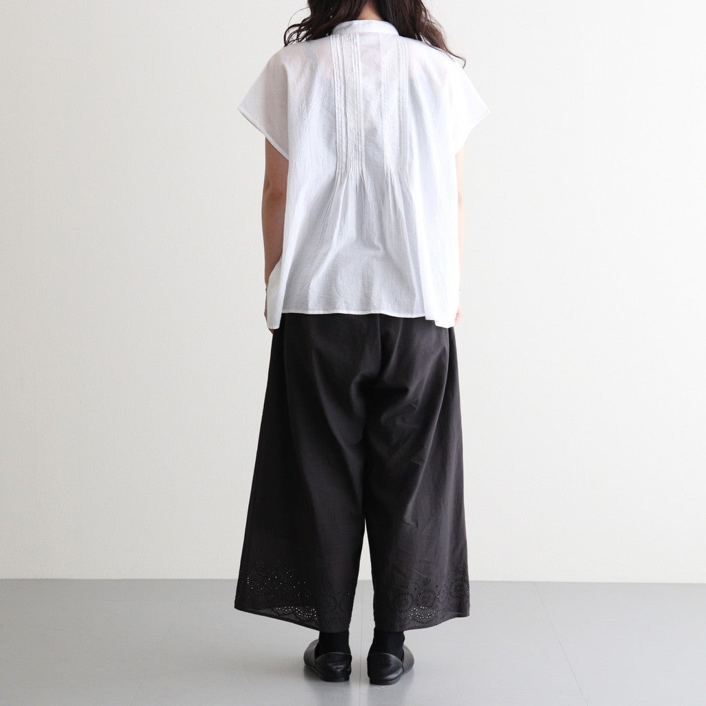80s COTTON VOILE PLAIN BANDED COLLAR FRENCH/SL PINTUCK SHIRT #9000 OFF WHITE [NSL26022]